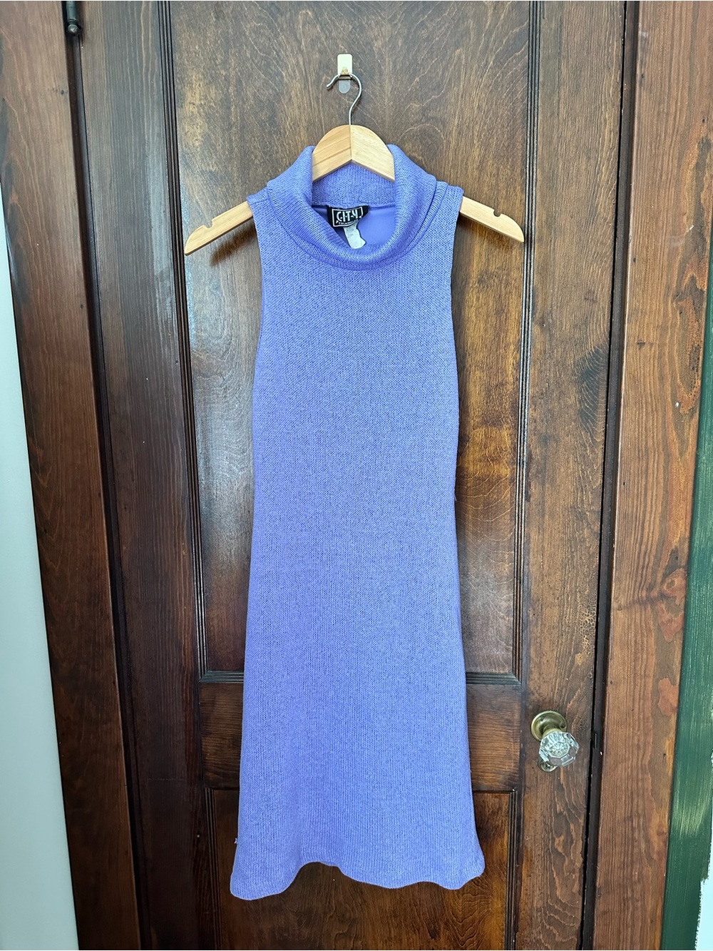 Vintage City Triangles Knit Cowl-Neck Sleeveless Dress
